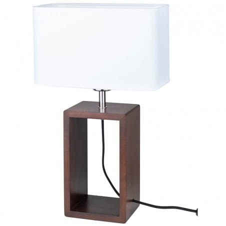 Lampa stojąca na komodę Cadre biały prostokątny abażur drewniana podstawa w kolorze orzecha
