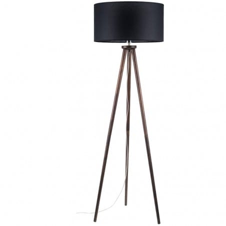 Lampa stojąca Ennie czarny abażur 3 drewniane ciemne orzechowe nogi do salonu sypialni włącznik podłogowy