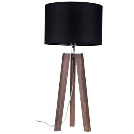 Lampa stołowa na komodę do sypialni salonu 65cm Lotta czarny abażur ciemny drewniany trójnóg
