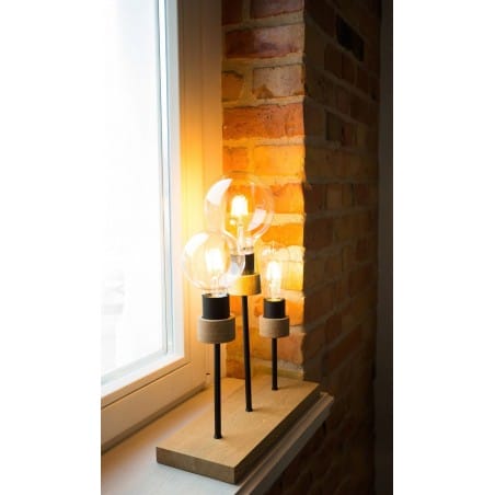 Loftowa lampa stołowa Chandelle drewno czarny metal na 3 żarówki E27 do sypialni salonu pokoju młodzieżowego
