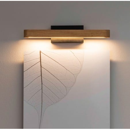 Poziomy drewniany kinkiet np. nad obraz lustro Forestier LED z czarnym metalem