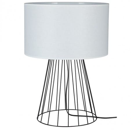 Duża czarno biała lampa stołowa do salonu na komodę Swan druciana podstawa biały abażur