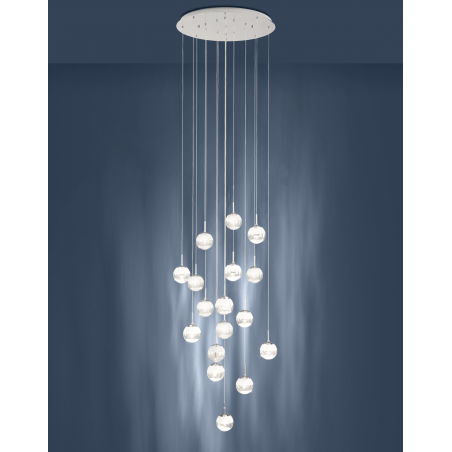 Lampa wisząca Montefio2 LED duża okrągła stylowa wielopunktowa kryształy w kloszach kule nad schody