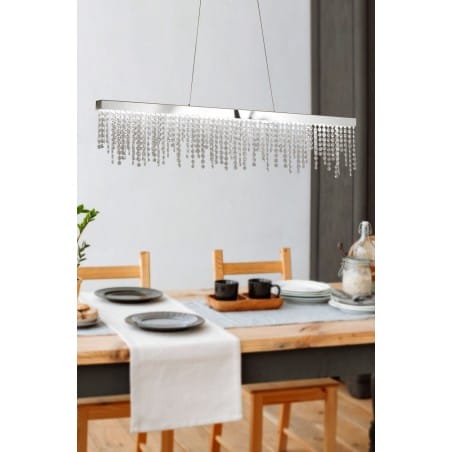 Podłużna listwa LEDowa Antelao lampa wisząca z kryształami wykończenie kolor chrom do salonu kuchni jadalni nad stół