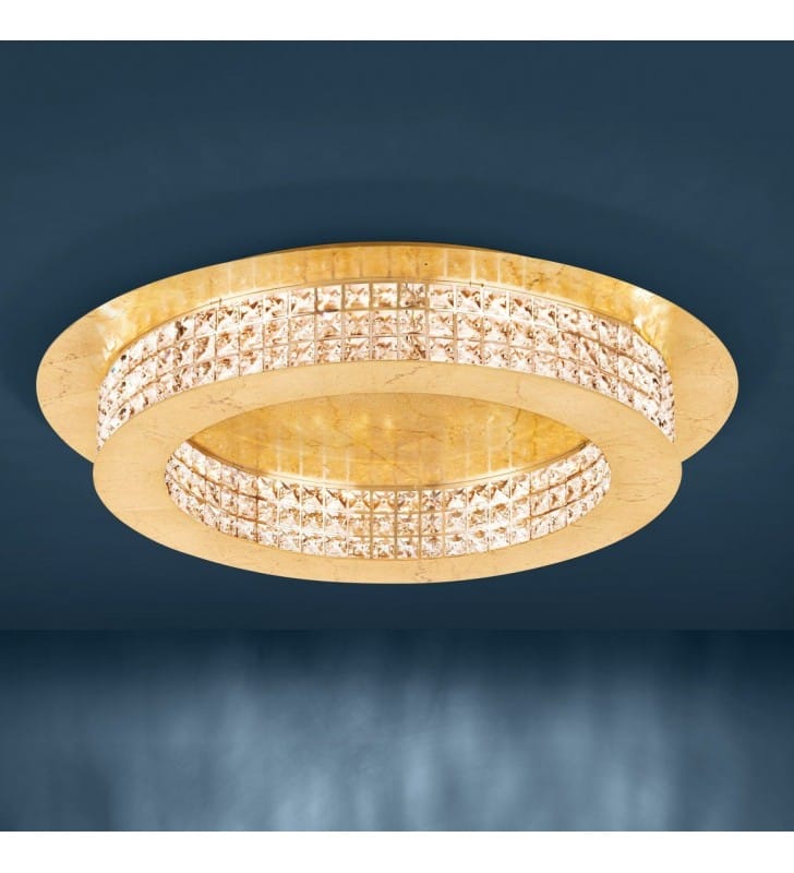 Złoty 70cm plafon kryształowy Principe LED duży do salonu sypialni z możliwością ściemniania