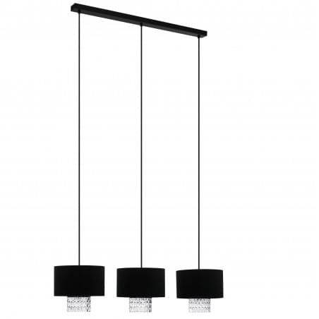Elegancka 3 zwisowa czarna lampa wisząca Sapuara 3 abażury ze szklaną dekoracją nad stół do jadalni