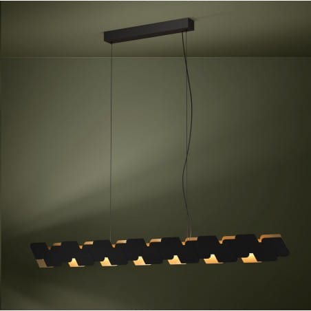 Podłużna czarno złota lampa wisząca nad stół Altagracia LED ściemnialna ponad metr