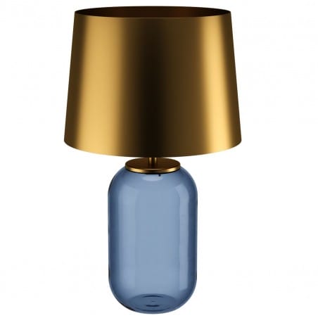 Wysoka lampa na komodę Cuite podstawa szkło niebieskie klosz mosiądz z metalu do salonu sypialni