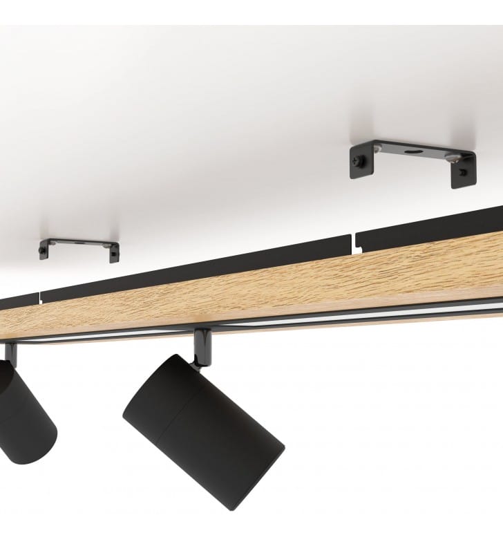 Drewniana długa nowoczesna lampa sufitowa Torrestralle 3 klosze do sypialni salonu 3xGU10 + LED Eglo