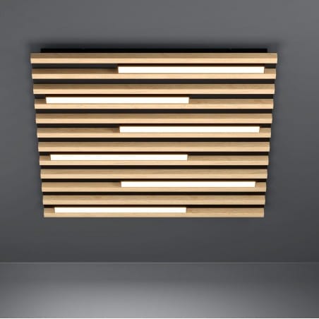 Drewniany kwadratowy nowoczesny plafon Marreira LED 57cm drewniane lamele do salonu sypialni na przedpokój ściemnialny