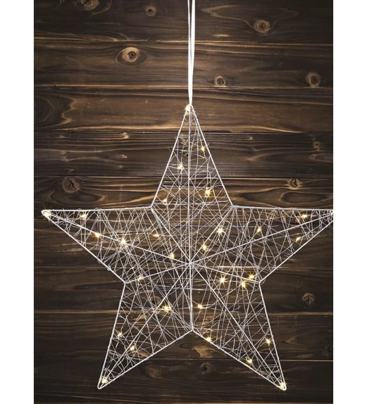 Metalowa srebrna gwiazda z oświetleniem LED Artur 50cm świąteczna dekoracja wisząca