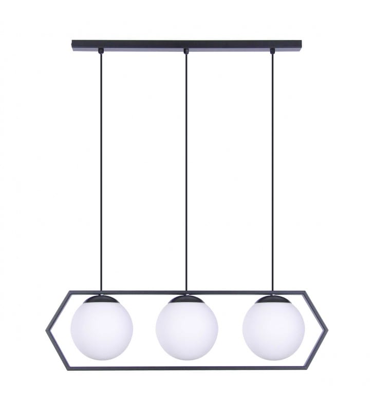 Lampa wisząca Favo metalowa czarna ramka z 3 szklanymi kloszami nad stół