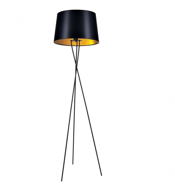 Lampa stojąca podłogowa Remi Gold czarna 3 nogi abażur czarno złoty