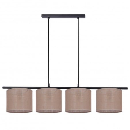 Lampa wisząca Sevana 4 beżowe abażury na czarnej metalowej poprzeczce nad stół