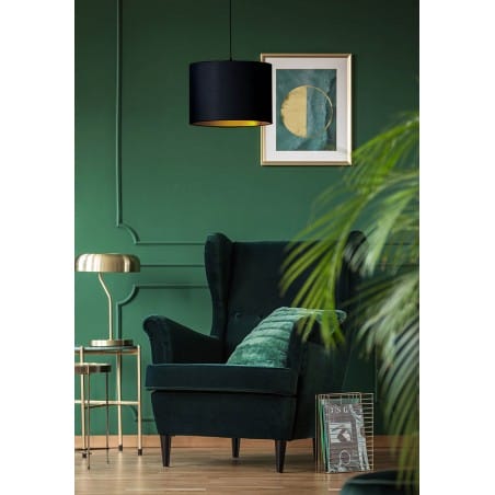 Czarno złota lampa wisząca Auro 50cm abażur walec  materiał do salonu sypialni nad stół do jadalni