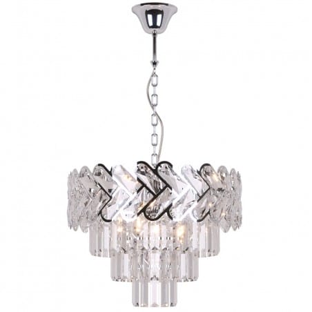Kryształowa lampa wisząca do sypialni Toscana kryształy podłużne klosz kaskada chrom styl glamour 6xE14 łańcuch