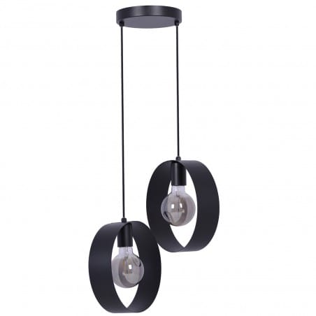 Okrągła czarna industrialna lampa wisząca Emi okrągła 2 zwisy nad stół odkryta żarówka 2xE27