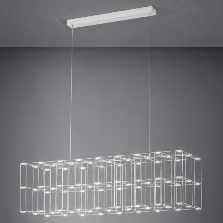 Metalowa geometryczna lampa wisząca Frontera LED chrom prostopadłościan nowoczesna designerska konstrukcja