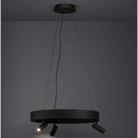 Designerska czarna lampa wisząca do sypialni Bruscoli LED 3 ruchome reflektorki 3 tryby świecenia