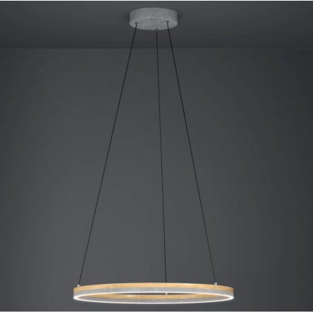 Lampa wisząca Cadinaro LED pojedyncza obręcz szary metal drewno 60cm możliwość ściemniania