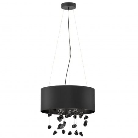 Czarna stylowa lampa wisząca z czarnymi szklanymi kamieniami Escuela okrągła 53cm do salonu jadalni nad stół