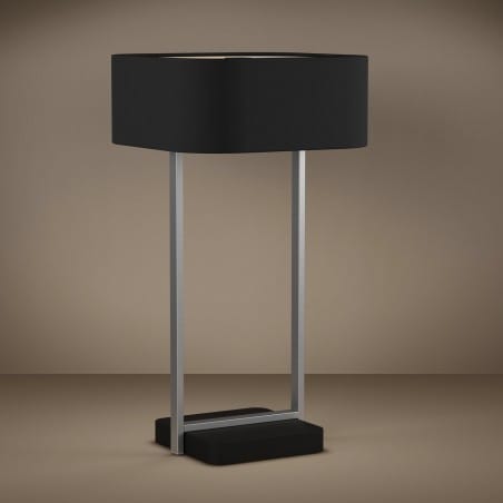 Lampa stołowa Savazza czarny kwadratowy abażur srebrne wykończenie włącznik n przewodzie