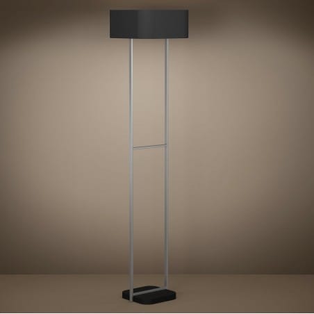Czarno srebrna nowoczesna lampa podłogowa Savazza z kwadratowym abażurem 2xE27