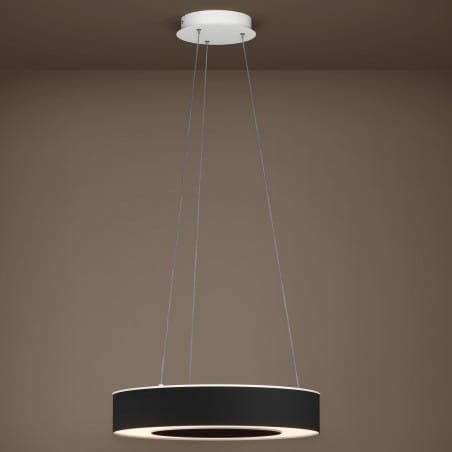 Biało czarna lampa wisząca z pilotem Guamare 53cm okrągła nowoczesna do salonu