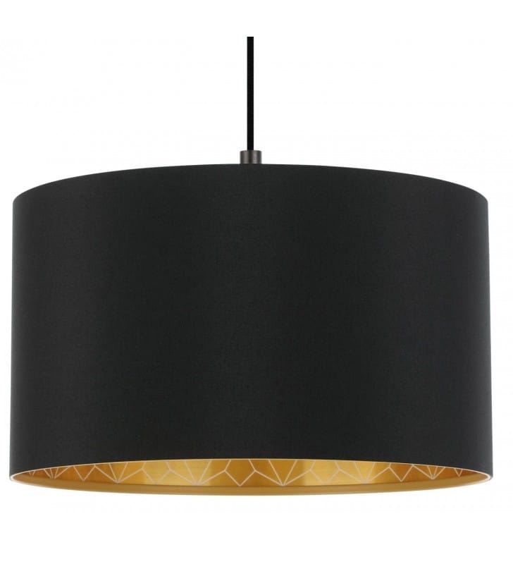 Lampa wisząca Zaragoza 38cm czarna abażur wnętrze złote z geometrycznym dekorem