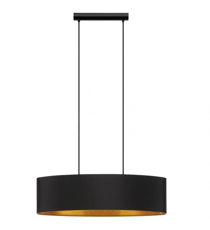 Czarna owalna podłużna lampa wisząca z abażurem nad stół Zaragoza wnętrze złote z geometrycznym wzorem