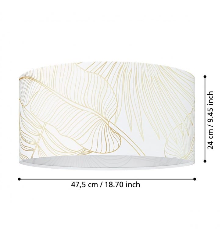 Plafon Bucamaranga biały abażur ze złotym wzorem liście do sypialni salonu 47cm