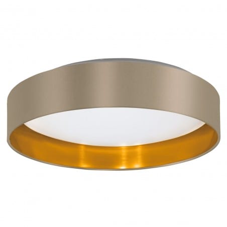 Plafon Maserlo LED 38cm taupe okrągły abażur z materiału ze złotym środkiem