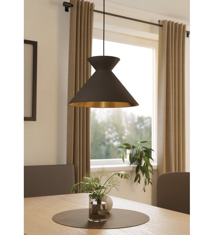 Pojedyncza lampa wisząca Nastasia 38cm mosiądz klosze z tkaniny cappuccino do salonu sypialni jadalni kuchni