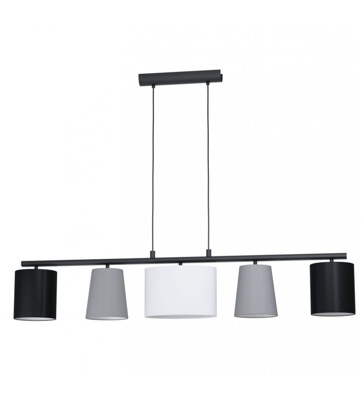 Lampa wisząca Almeida1 podłużna czarna 5 punktowa kolorowe abażury w różnych kształtach do kuchni jadalni nad stół do salonu