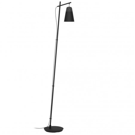 Czarna nowoczesna lampa podłogowa Canterras klosz zdobiony szaro białym lastryko