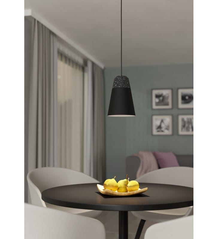 Lampa wisząca Canterras czarna pojedyncza metal klosz z dekoracyjnym elementem z lastryko 1xE27 Eglo