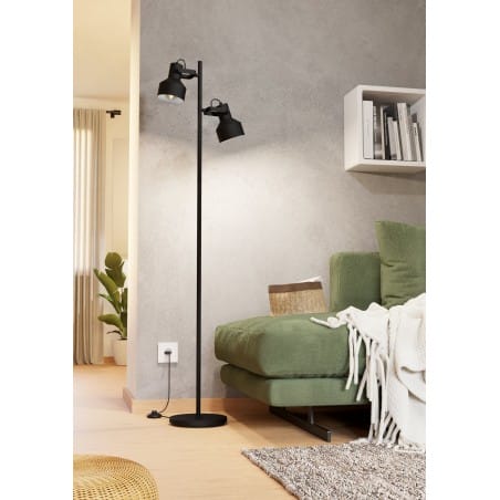 Metalowa lampa stojąca z 2 kloszami Casibare czarna do salonu sypialni biura 2xE27