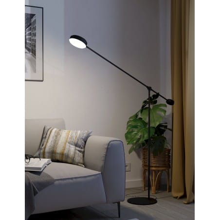 Lampa podłogowa Clavellina LED czarna do czytania z regulacją wysokości do salonu przy sofie fotelu do sypialni przy łóżku