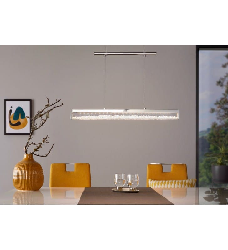 Lampa wisząca Cardito LED podłużna z kryształami nad stół regulacja barwy światła regulacja wysokości włącznik dotykowy