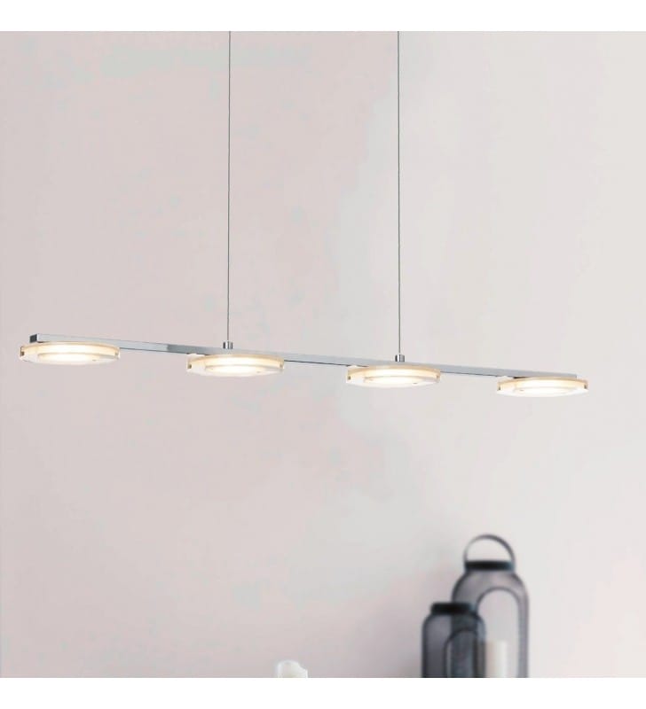 Lampa wisząca Cartama podłużna listwa z 4 kloszami nad stół do jadalni LED