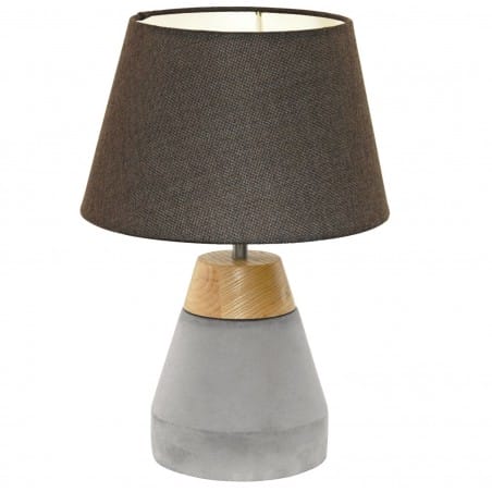 Lampa stołowa na komodę stolik nocny Tarega podstawa z betonu i drewna abażur brązowy