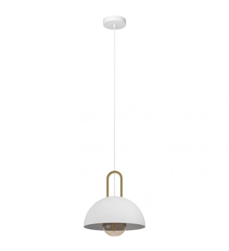 Biało mosiężna metalowa lampa wisząca Calmanera kopułka 32cm elegancka stylowa do kuchni salonu jadalni