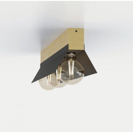 Nowoczesna lampa sufitowa Tarrafo podłużna czarny metal drewno 3xE27
