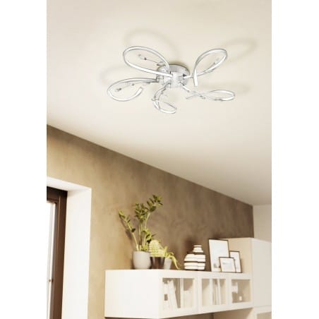 Dekoracyjna duża lampa sufitowa Vallemare chrom zawinięte LEDowe ramiona z kryształkami do salonu sypialni na korytarz