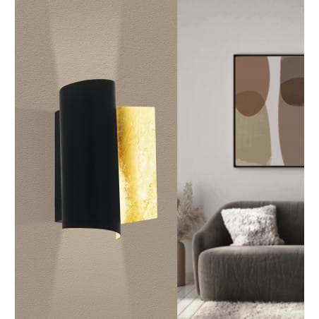Czarno złota nowoczesna lampa ścienna Falicetto metal 1xE27