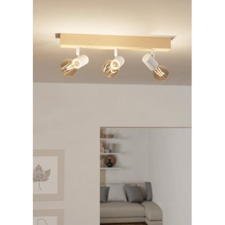 Potrójna drewniana lampa sufitowa Townshend3 minimalistyczna białe oprawki
