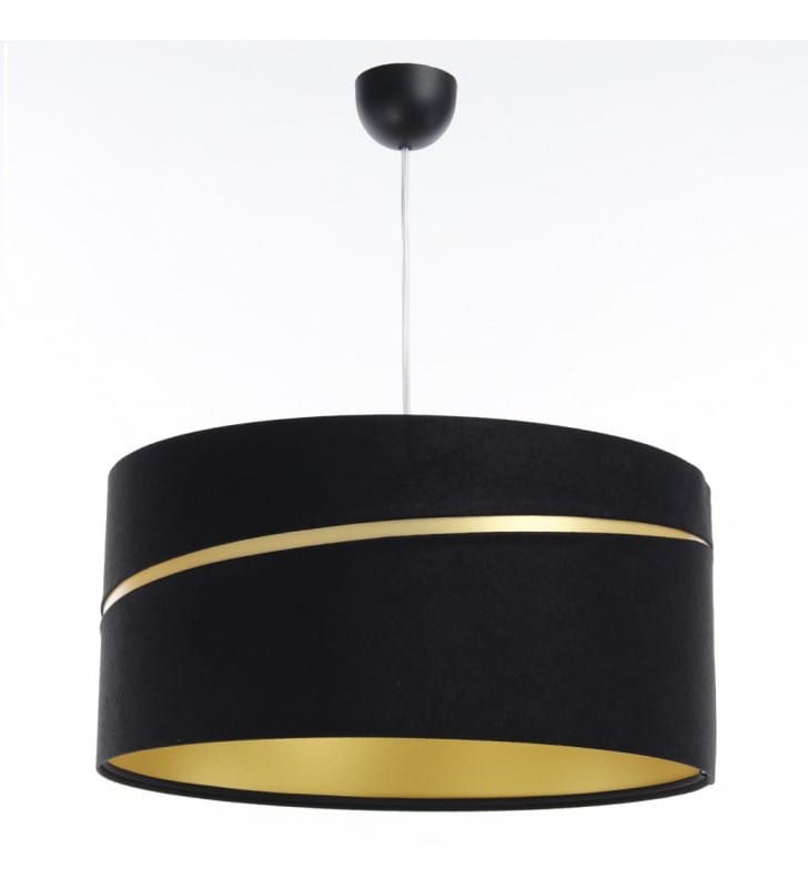 Lampa wisząca z abażurem Nicola czarna materiałowa welur do sypialni salonu nad stół