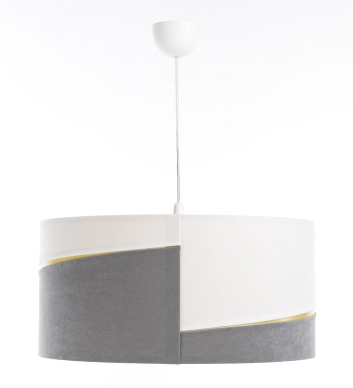 Delos lampa wisząca biało szara z abażurem złote wykończenie oświetlenie stołu salonu sypialni