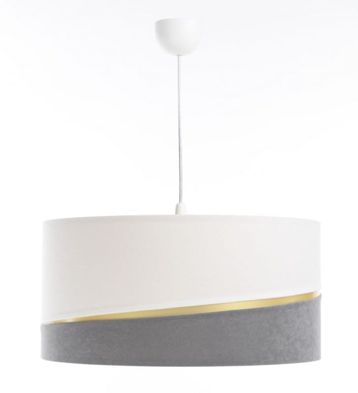 Delos lampa wisząca biało szara z abażurem złote wykończenie oświetlenie stołu salonu sypialni