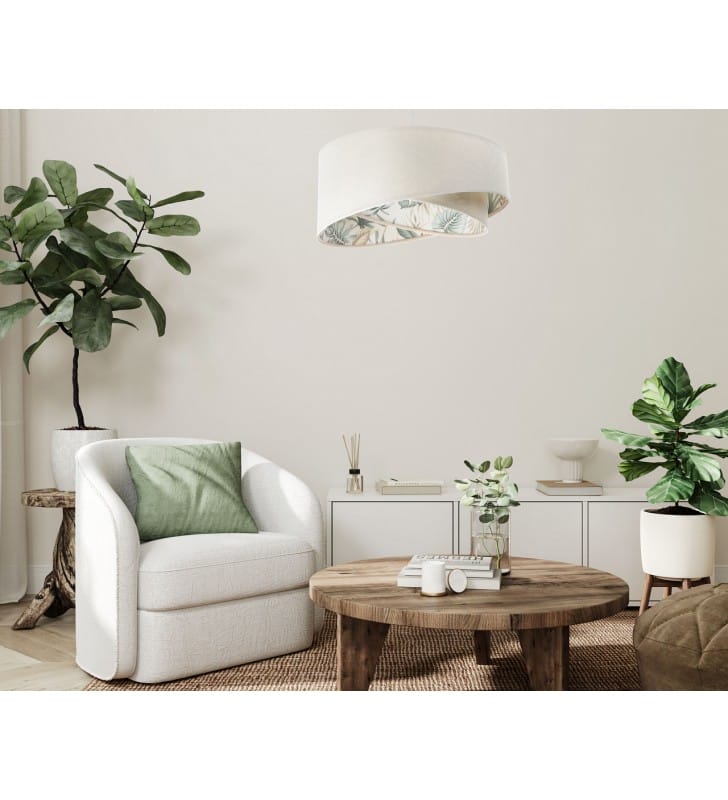 Kremowa skośna lampa wisząca Latifa boho wnętrze ze wzorem roślinnym do sypialni salonu oświetlenie stołu